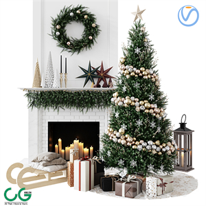 Modern Christmas Tree Gift Box Fireplace Decoration Ornament 3d model